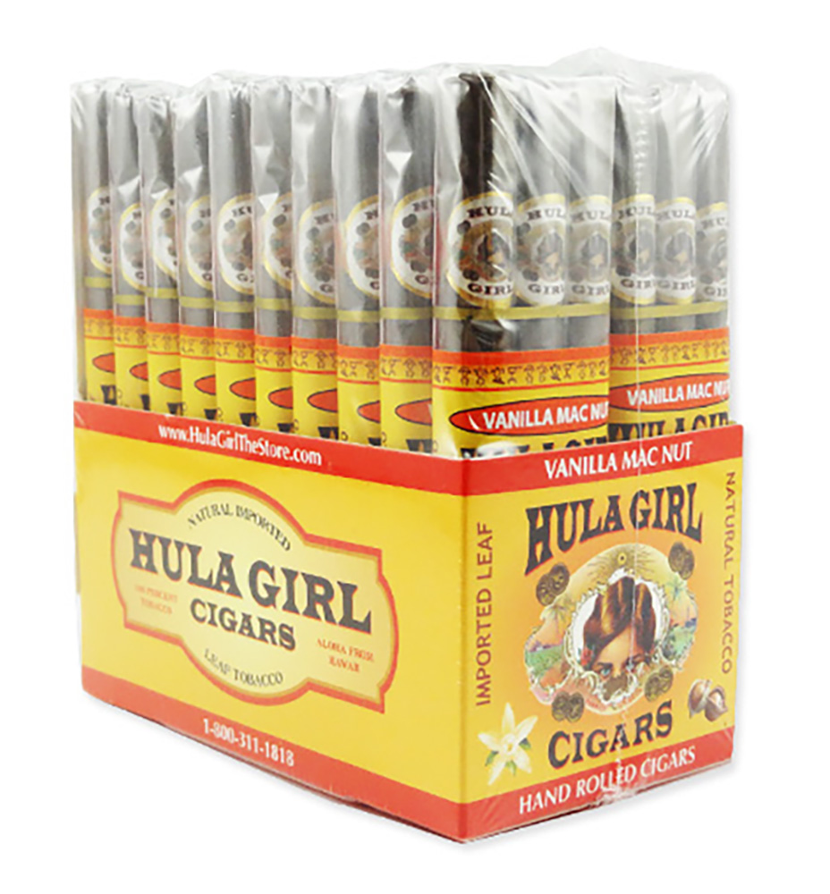 BOX OF 20 - 3 PACK HULA GIRL FLAVORED SMALL CIGARS - Vanilla Mac Nut 