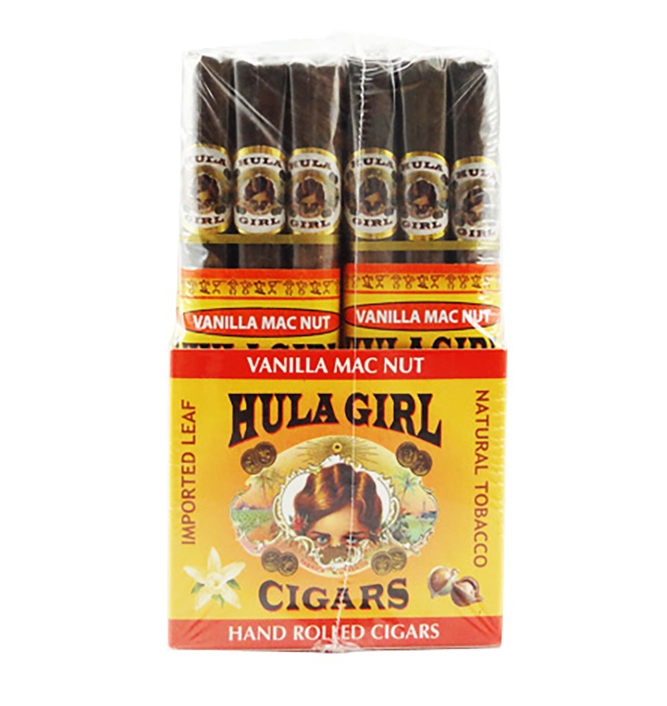 BOX OF 20 - 3 PACK HULA GIRL FLAVORED SMALL CIGARS - Vanilla Mac Nut 