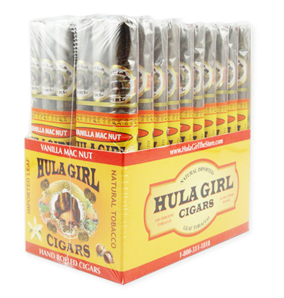 BOX OF 20 - 3 PACK HULA GIRL FLAVORED SMALL CIGARS - Vanilla Mac Nut 