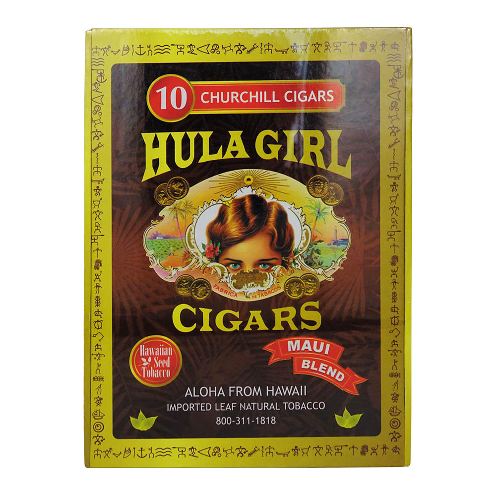 HULAGIRL BOX OF 10 PREMIUM TOBACCO, MAUI BLEND, CHURCHILL