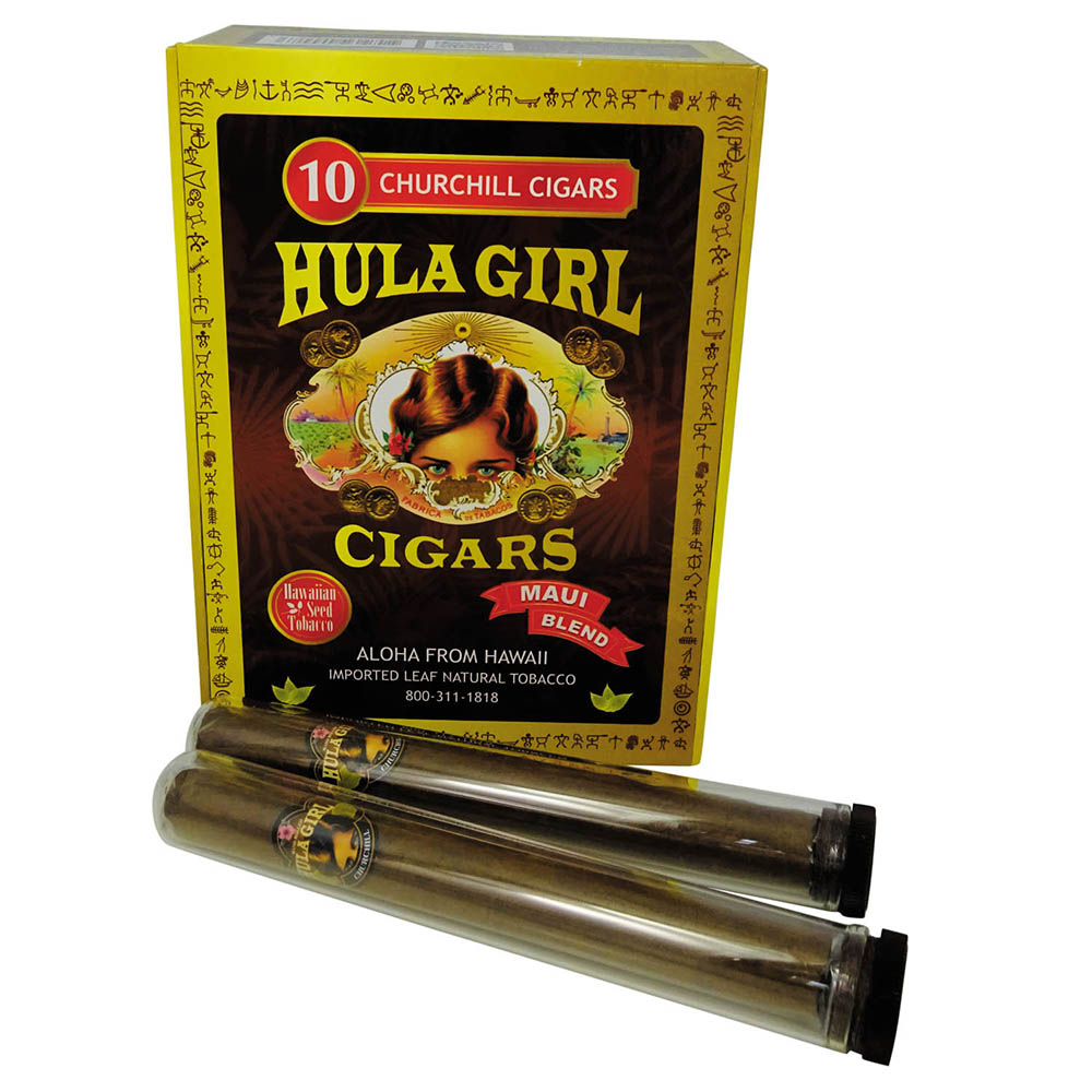 HULAGIRL BOX OF 10 PREMIUM TOBACCO, MAUI BLEND, CHURCHILL