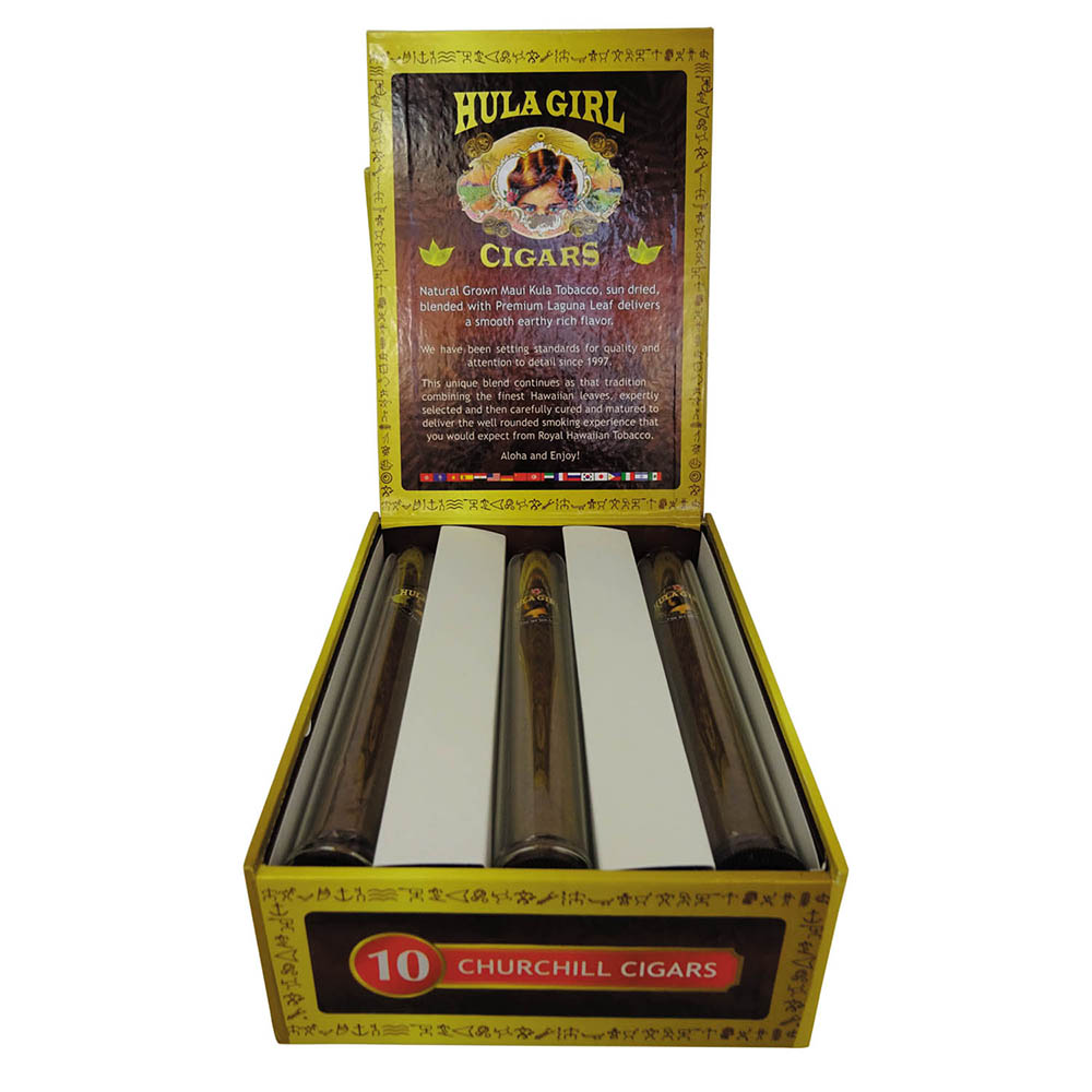 HULAGIRL BOX OF 10 PREMIUM TOBACCO, MAUI BLEND, CHURCHILL