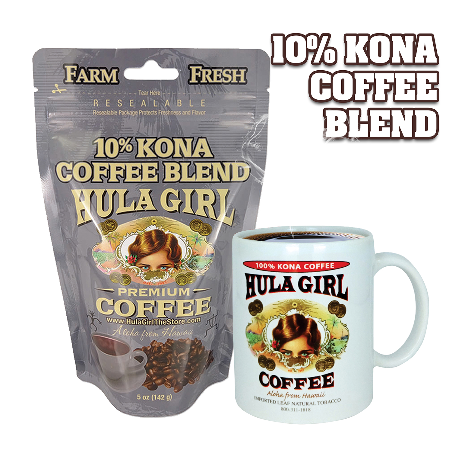 HULA GIRL 10% KONA BLENDS - 10% Kona 5oz