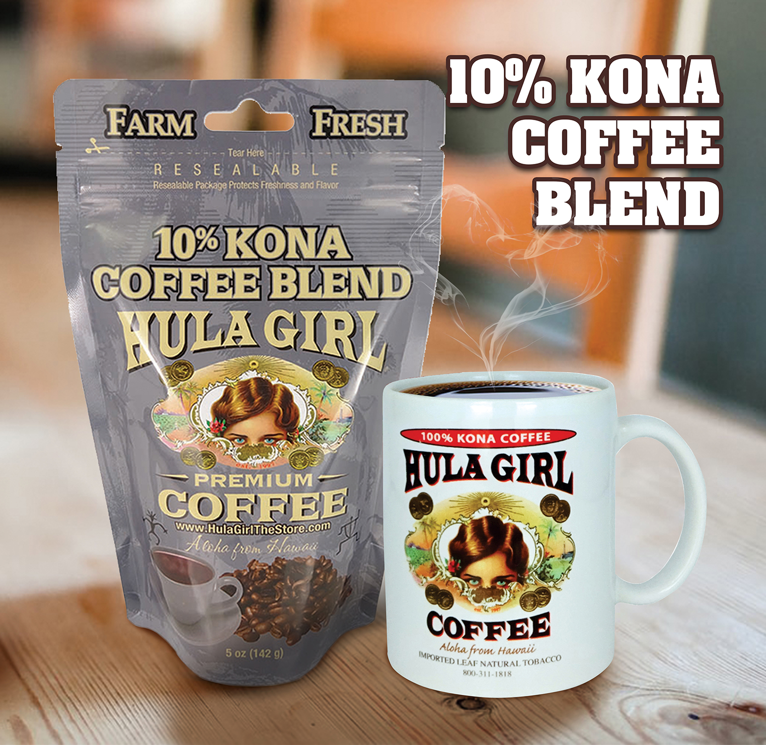 HULA GIRL 10% KONA BLENDS - 10% Kona 5oz