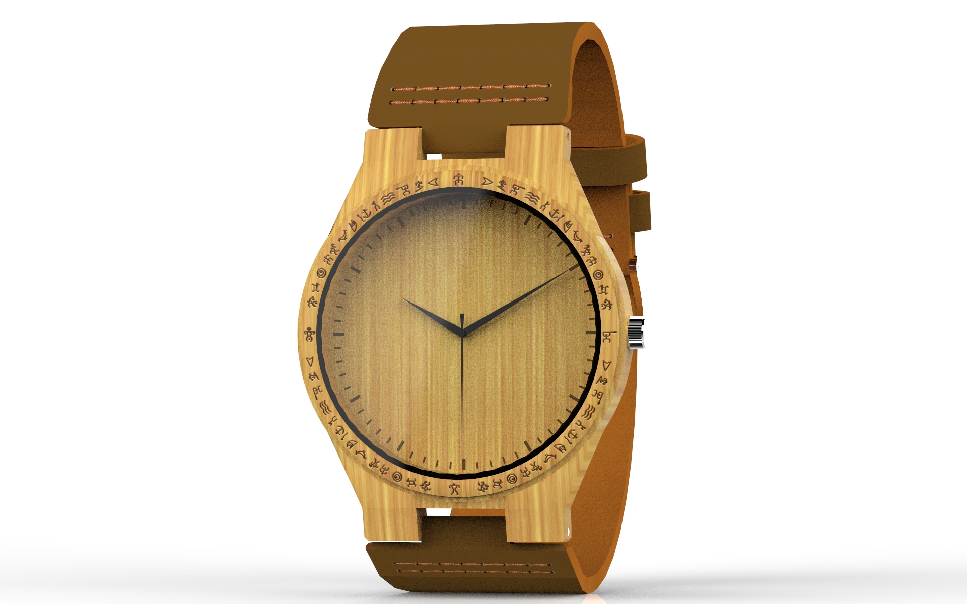 HANDMADE WOODEN WATCH MADE WITH NATURAL BAMBOO WOOD IN BROWN COWHIDE LEATHER STRAP KAHALA #24A (HGW-24B45)