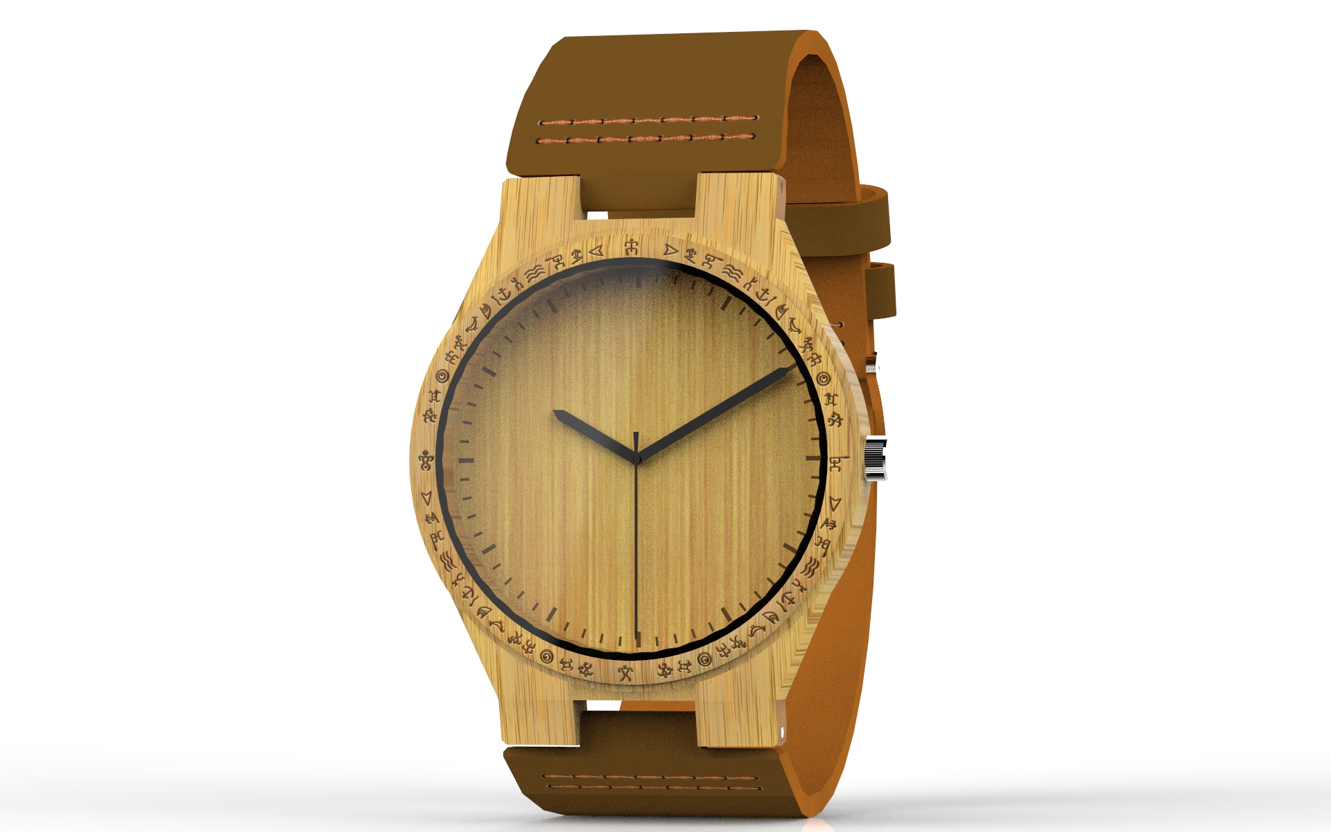 HANDMADE WOODEN LADY WATCH MADE WITH NATURAL BAMBOO WOOD IN BROWN COWHIDE LEATHER STRAP KAHALA #25B (HGW-25B39)