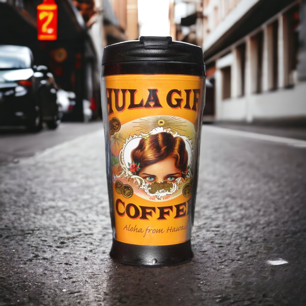 HULA GIRL BLACK TRAVEL MUG 8oz