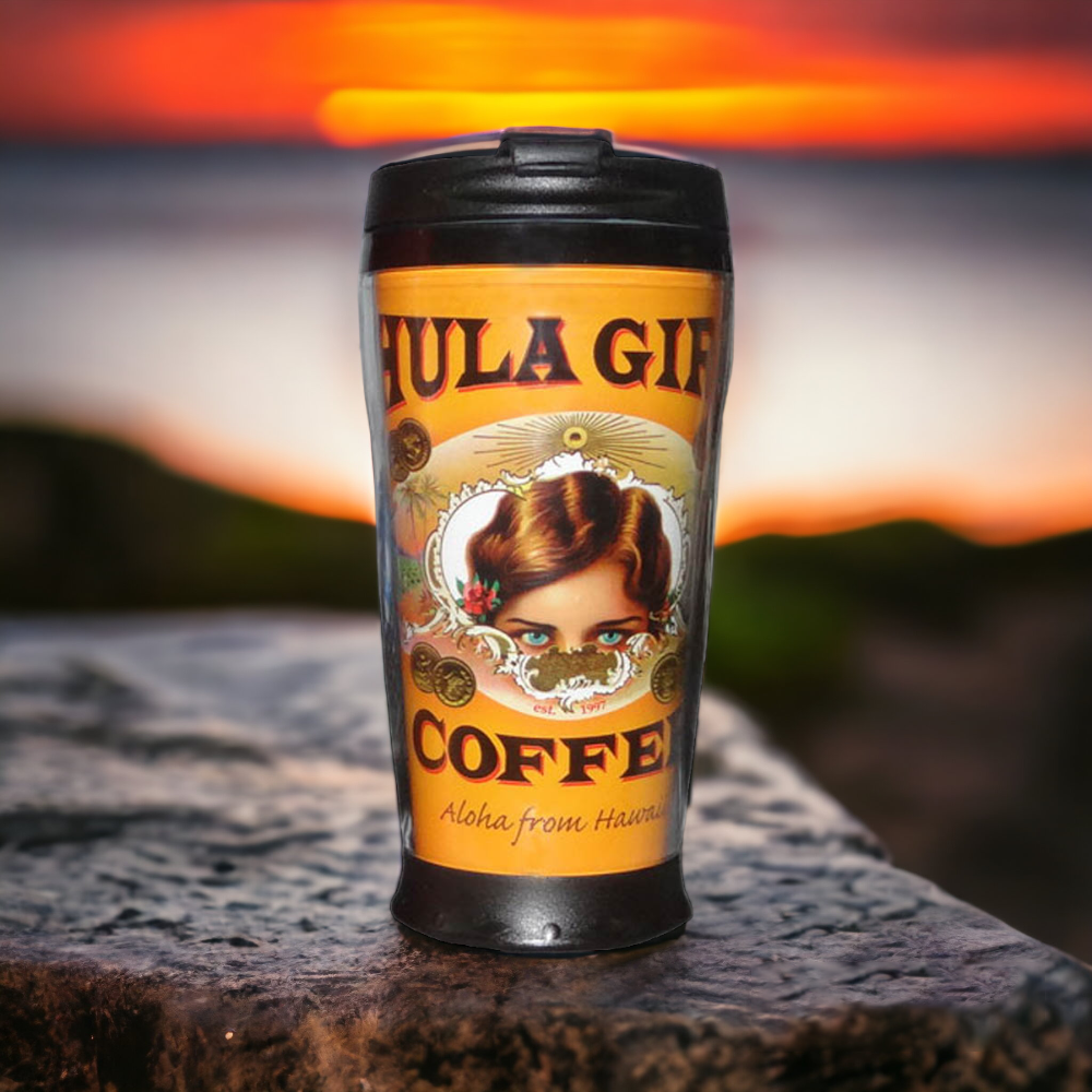 HULA GIRL BLACK TRAVEL MUG 8oz