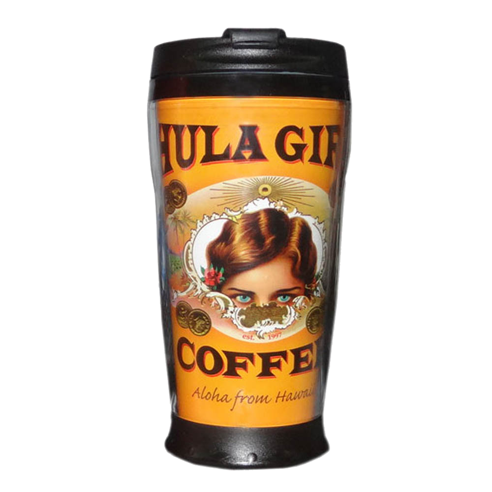 HULA GIRL BLACK TRAVEL MUG 8oz