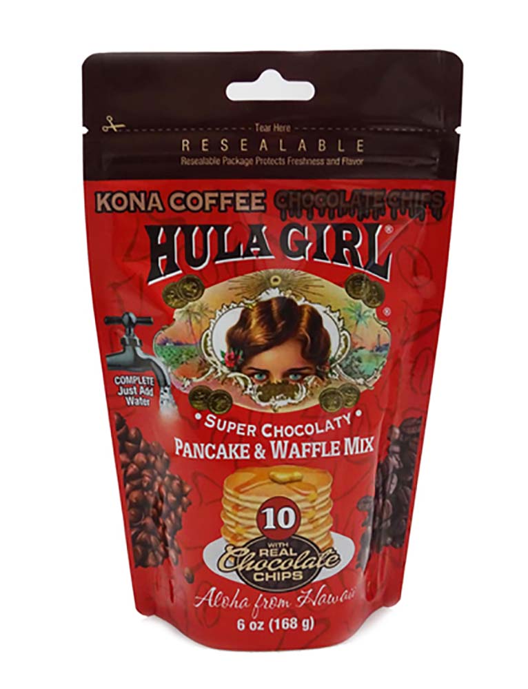 HULA GIRL KONA COFFEE CHOCOLATE CHIPS PANCAKE AND WAFFLE MIX