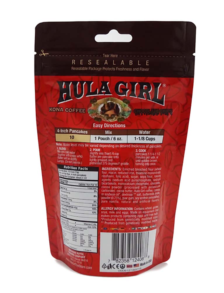 HULA GIRL KONA COFFEE CHOCOLATE CHIPS PANCAKE AND WAFFLE MIX