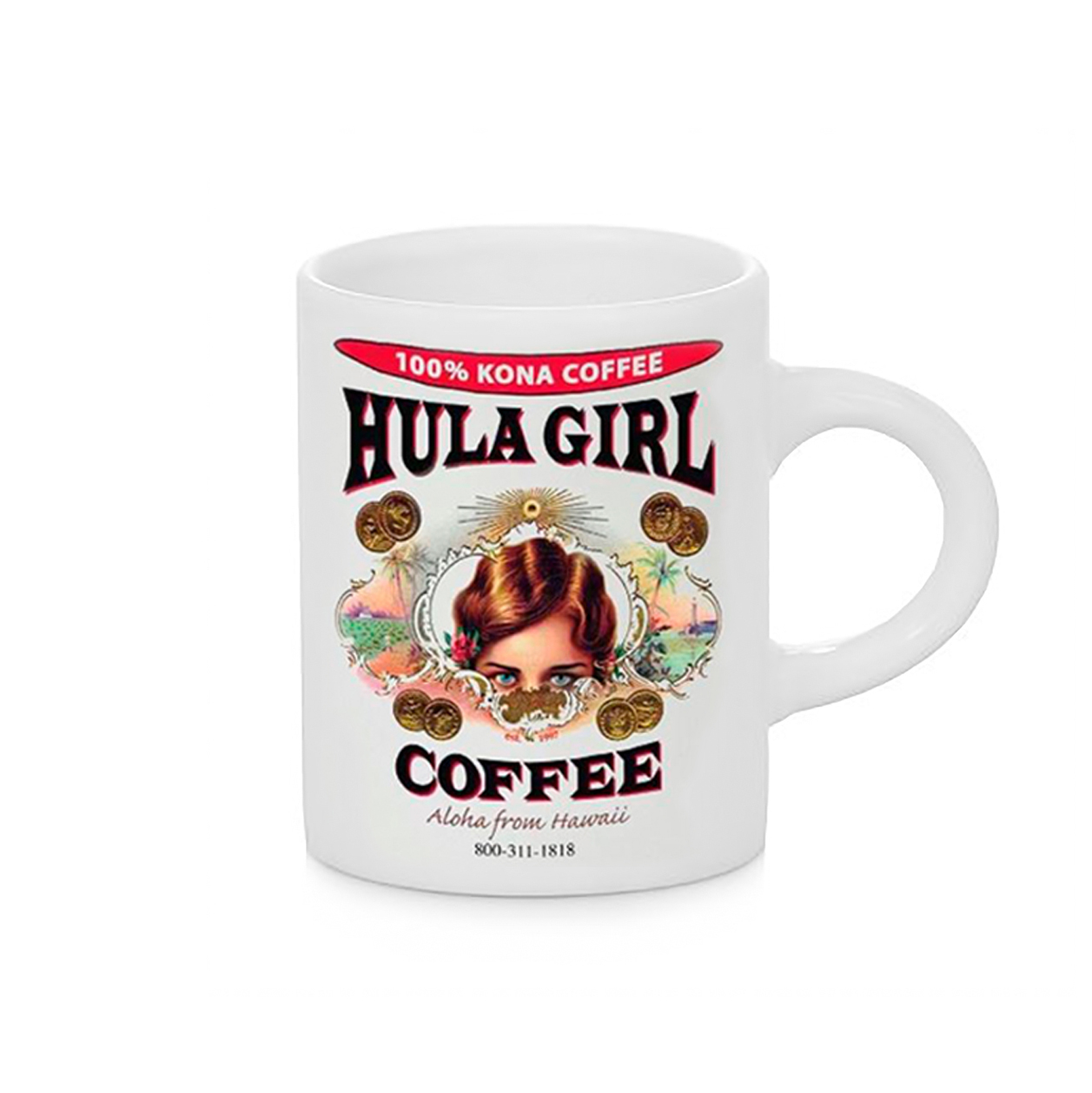  WITH BOX Clone content Pin It  The Hula Girl Coffee Mini Mug White 2.5 oz ceramic mug is a sublimation coffee mug that have HULA GIRL COFFEE Logo lithographed on both sides. Made from high quality ceramic, specially coated of color white from top to bottom.   Ceramic Hula Girl Mini Mug White are made of finest materials & coated with dishwasher safe coating Printed with the famous HULA GIRL COFFEE Logo lithographed on both sides 2.5 oz mug Size: 6.5cm (H) x 5.2cm (D) Dishwaser safe Individually boxed    $7