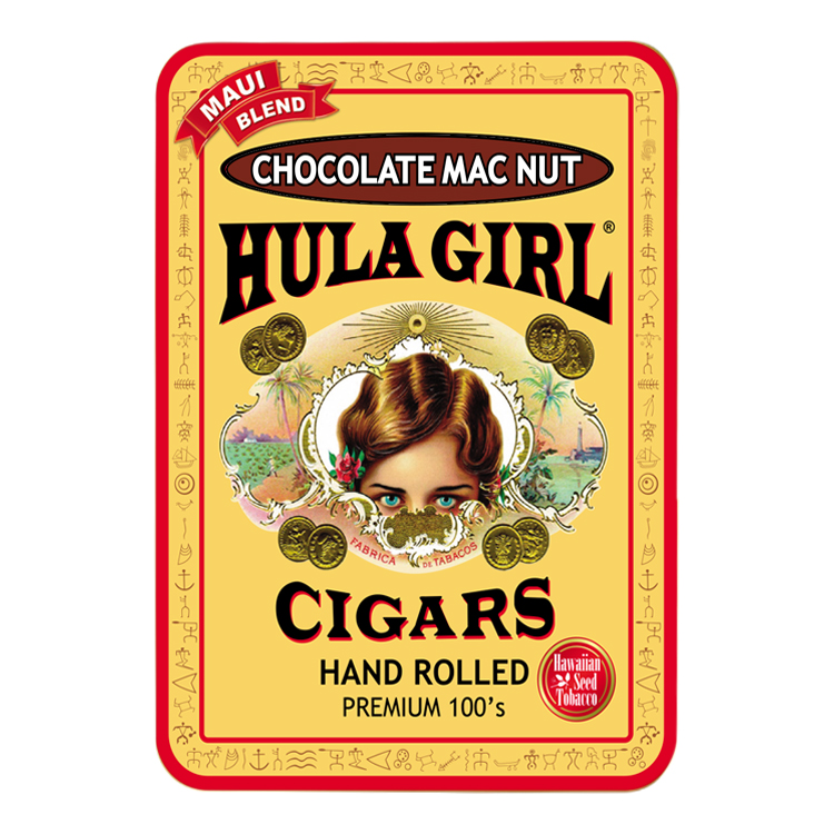 HULA GIRL SMALL CIGAR TIN WITH FLAVORED 8 MINI CIGARS - Chocolate Mac Nut, Single Tin 