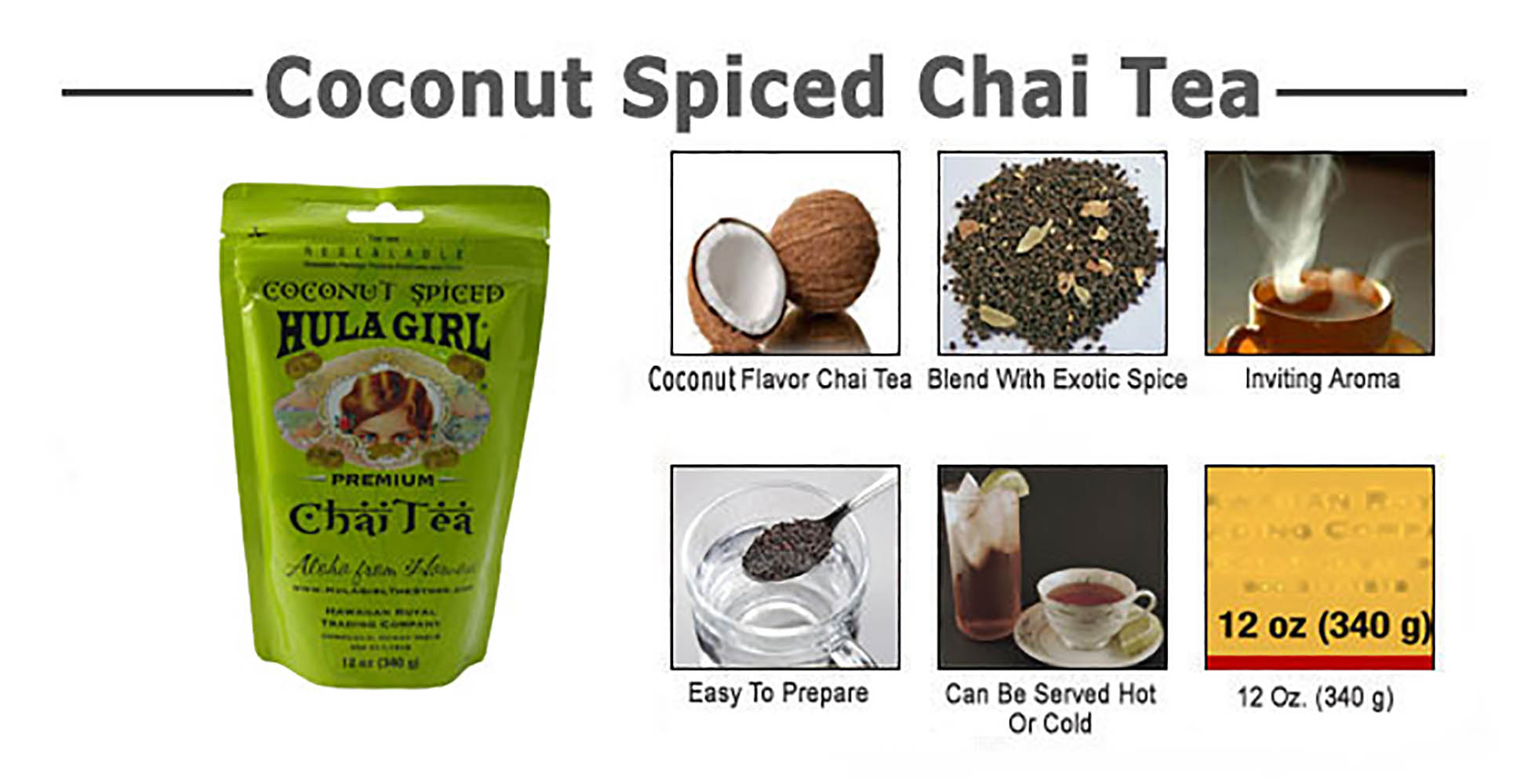 HULA GIRL COCONUT SPICED CHAI TEA 12OZ