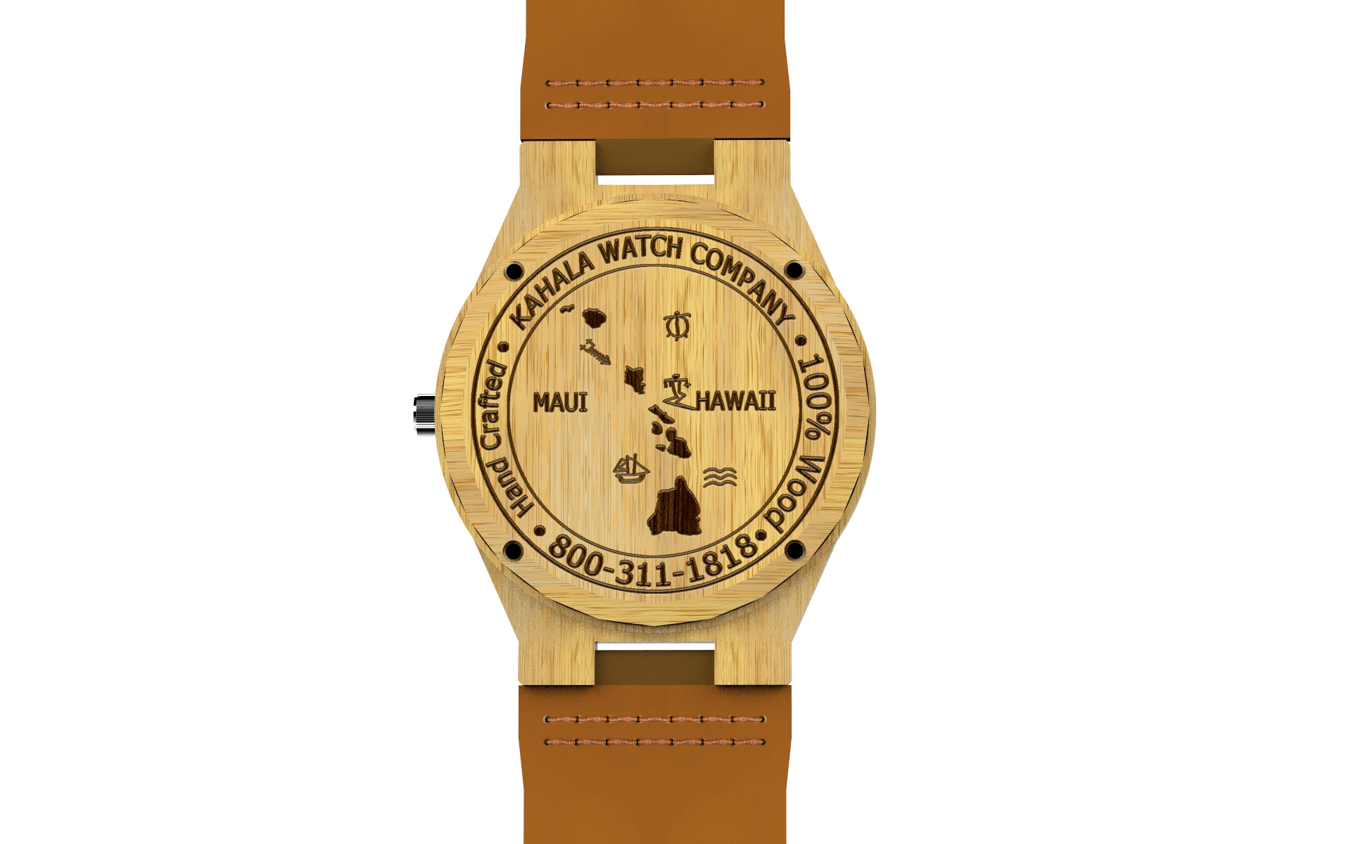 HANDMADE WOODEN LADY WATCH MADE WITH NATURAL BAMBOO WOOD IN BROWN COWHIDE LEATHER STRAP KAHALA #25B (HGW-25B39)