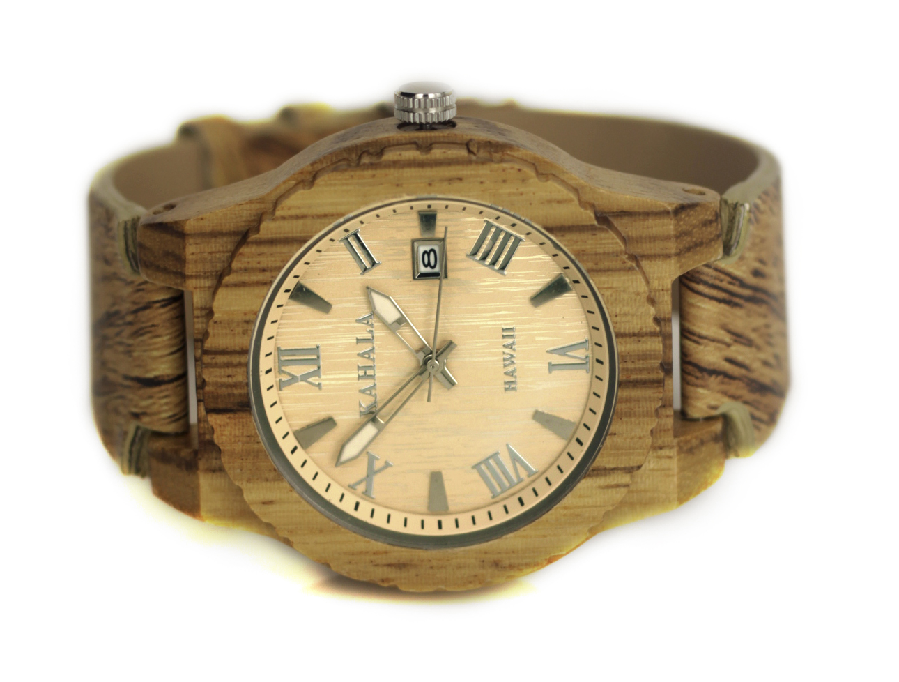 WOOD WATCH WITH LEATHER STRAP KAHALA #63