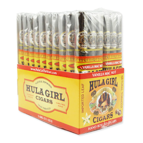 BOX OF 20 - 3 PACK HULA GIRL FLAVORED SMALL CIGARS - Vanilla Mac Nut 