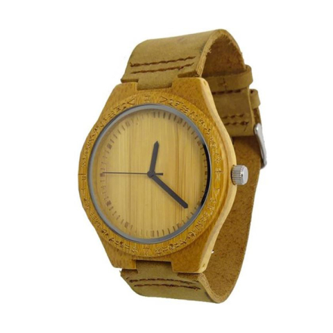 HANDMADE WOODEN LADY WATCH MADE WITH NATURAL BAMBOO WOOD IN BROWN COWHIDE LEATHER STRAP KAHALA #25B (HGW-25B39)