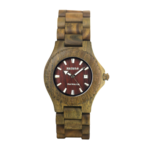 HANDMADE WOODEN WATCH MADE WITH RED SANDALWOOD - KAHALA #69T 