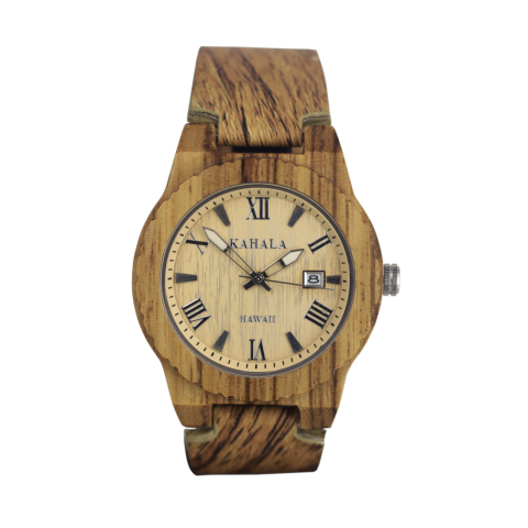 WOOD WATCH WITH LEATHER STRAP KAHALA #63